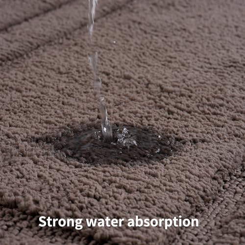 Bathroom Rugs Sets 3 Piece, with 20" x 28" U-Shaped Toilet Rug, Ultra Water Absorbent and Super Soft, Non-Slip, Microfiber Shaggy Plush Bath Mats for Bathroom, Tub, Kitchen (Chocolate) - color: Chocolate