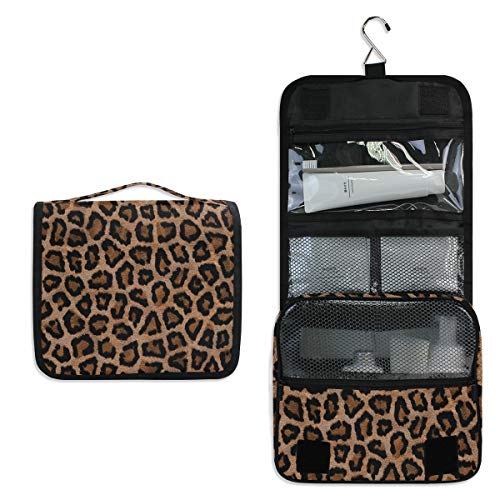 senya Hanging Travel Toiletry Bag Kit Makeup Case Cosmetics Organizer for Men Women - color: Leopard Cheetah