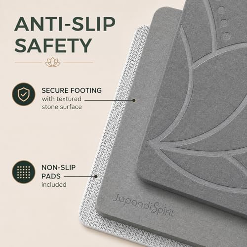 Stone Bath Mat for Bathroom – Diatomaceous Earth Bath Mat, Quick Dry Bathroom Stone Mat, Non Slip Bath Stone Mat 23.6”×15.4” | West Lotus by JapandiSpirit - color: West Lotus