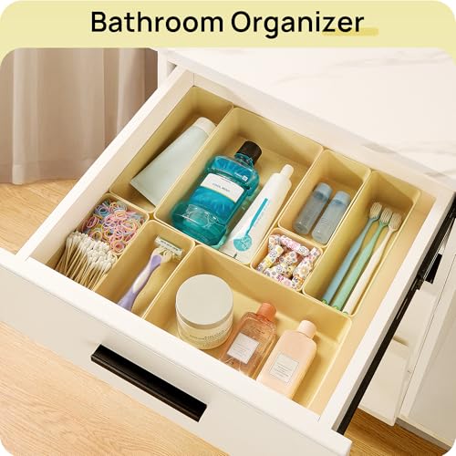 Vtopmart 25 PCS Plastic Drawer Organizers Set, 4-Size Versatile Bathroom and Vanity Drawer Organizer Trays, Storage Bins for Makeup, Bedroom, Kitchen Gadgets Utensils and Office - color: Beige