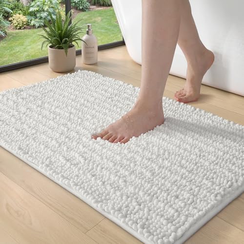 DEXI Bathroom Rugs 36x24, Super Soft Thick Chenille Absorbent Bath Mat, Non Slip Machine Washable Fluffy Shag Bathmat for Tub, Shower Floor, White - color: White, size: 36" X 24" (Rectangular)