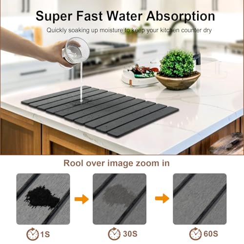 Stone Drying Mat for Kitchen Counter,24"x16" Large Dish Drying Mat,Stone Bath Mat,Quick Drying Fast Absorbent Diatomaceous Drying Matt Kitchen Counter for Dishes Bottles Cups Bathroom Any Countertop