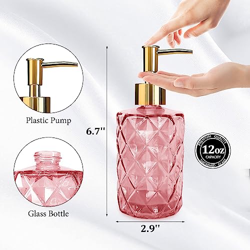 Glass Soap Dispenser with Gold Pump, Bathroom Soap Dispenser, 330ml Hand Foam Lotion Dispenser, Refillable Liquid Soap Bottle for Kitchen, Hand Sanitizer, Lotion (Pink) - color: Pink&gold