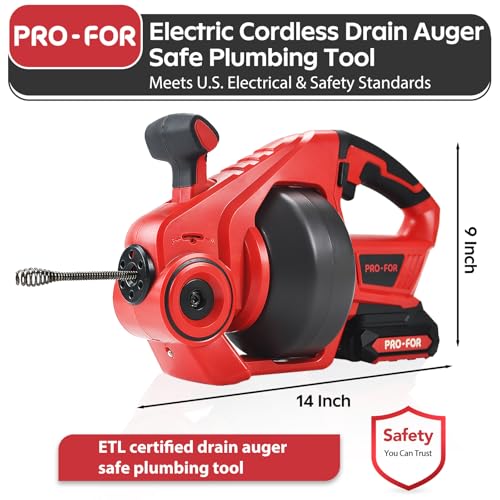 20V Cordless Electric Drain Auger, 25Ft Auto-Feed Drain Snake, Replaceable Cable, 2.0Ah Battery & Charger, LED Light, Clog Remover for Sink, Shower, Kitchen, Bathroom Pipes (3/4"-2")