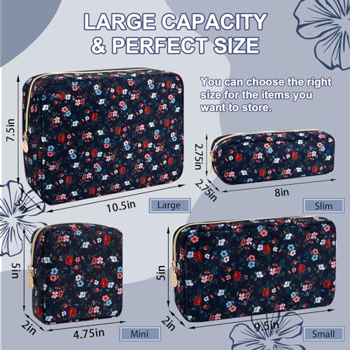 UIXIZQ Waterproof Mini Floral Makeup Bag Pouch for Purse,Nylon Flower Cosmetic Travel Bag Small Preppy Toiletry Organizers Bag for Women Girl,Cute Zipper Pouch Coin Purse for Work(Mini Black-Flowers) - color: Black-Flowers, size: Mini