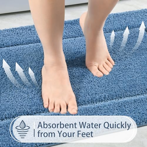 LOCHAS Bathroom Rug Set Blue, Soft Bath Rug Set 2 Piece Set, Toilet Mat U-Shaped 20x20 and 34x20 Bath Rugs, Quickly Dry Mats for Bathroom, Tub, Washable, Super Absorbent Floor Mat - color: Blue, size: 34" x 20" Plus 20" x 20" (U-Shape)