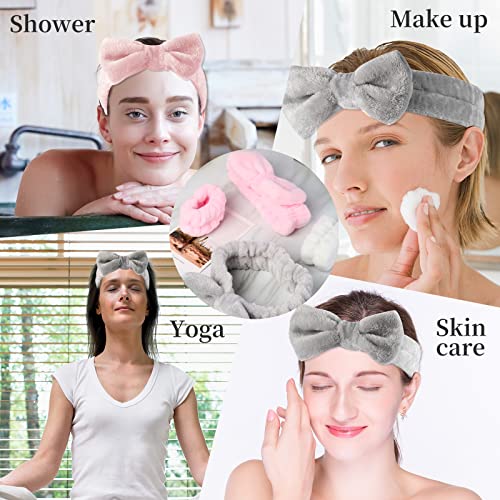 SLNZAPTY 12 PCS Face Wash Headband Wristband Sets for Women and Girls | Soft Microfiber Spa Hair Wraps, Makeup Skincare Bath Headbands, Wrist Bands for Washing Face, White, Pink, Gray, Black - color: White, Pink, Gray, Black