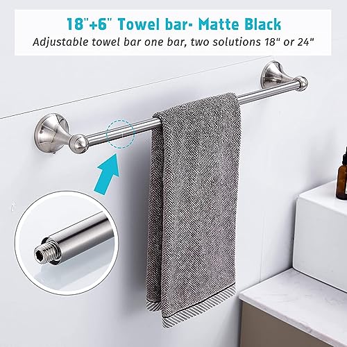 8 Piece Bathroom Accessory Set(Adjustable Towel Bar, Towel Ring, Toilet Paper Holder,Towel Hook), Wall Mounted Bathroom Hardware Accessories Set,Brushed Nickel - color: Brushed Nickel, size: 8 pieces