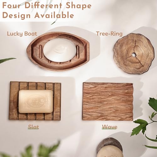 Acacia Wooden Soap Dish with Self Draining, Funny and Modern Multi Shape Design, Soap Holder for Sink Countertop, Shower & Bathroom Soap Tray。 (Boat-5.9"x3.74"x0.86") - size: Boat-5.9"x3.74"x0.86"