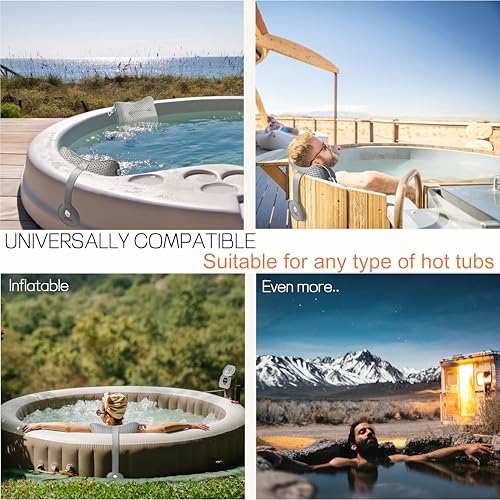 Large Pillow for Hot Tub (Grey), Spa, and Chaise Lounge - Universal Headrest & Neck Support Cushion, Adjustable Height with Long Strap, Easy Drying with Hook (1-Pack)