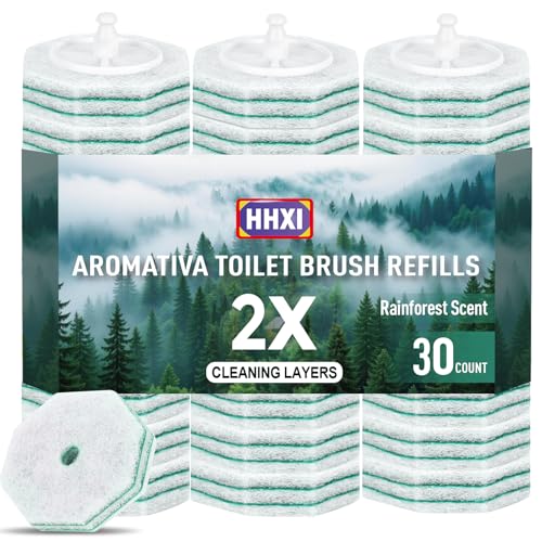 30Ct Aromative Toilet Brush Refills, Toilet Bowl Cleaner Refills, Double-Layer Cleaning Pads Added, Compatible with Most Toilet Brushes，Rainforest Scent（Patented） - color: Rainforest (30P)