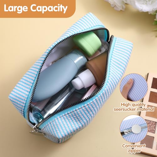 8 Pcs Stripe Cosmetic Bags Seersucker Makeup Bags 4 Colors Women Pouch Large Storage Pouch Toiletry Travel Organizer for Wedding Bridesmaid Bride Favor