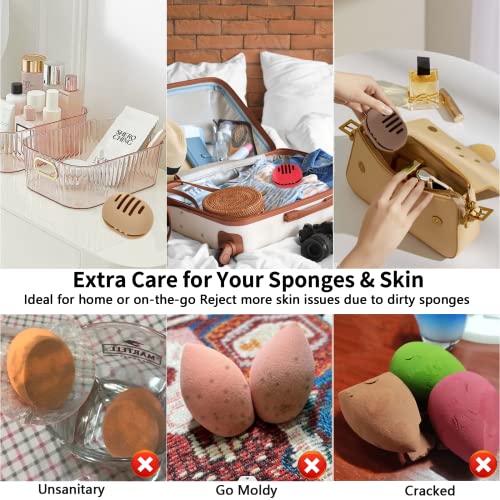 Fauxomor 2 Pcs Makeup Sponge Holder,Double-Sided Breathable Silicone Beauty Make Up Blender Case for Travel or Daily,Shatterproof Make-up Travel Case Quick Drying Easy to Carry,Khaki+Pink - color: C-Khaki+Pink, size: 1 Count (Pack of 2)