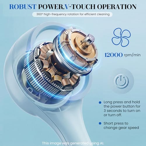 Electric Body Brush Back Scrubber for Shower，5 Replaceable Heads and Hook,Waterproof Long Dual Handle Power Body Scrubber 2 Speeds, for Cleansing Body, Exfoliating and Massaging Skin. - color: Sky Blue