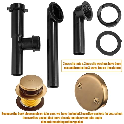 Artiwell 1-1/2'' Black Tubular Bath Drain Kit with Tip-Toe Bath Drain Stopper & Overflow Plug, Champagne Bronze - color: Champagne Bronze