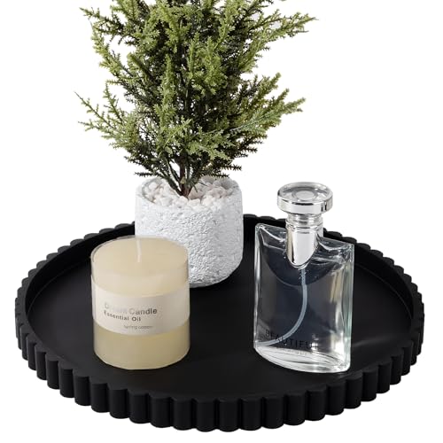 Round Bathroom Tray Silicone Kitchen Counter Decor Vanity Organizer Decorative Coffee Table Tray for Perfume, Candle, Soap Dish, 12 Inch, Black - color: Black, size: 12"
