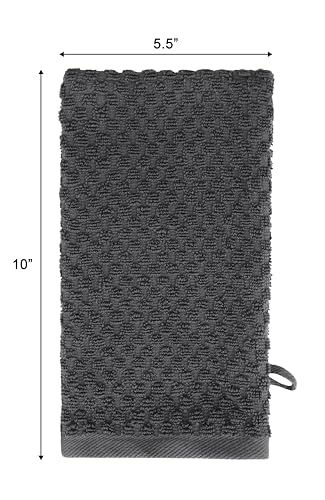 COTTON CRAFT Bath Mitt - 6 Pack Euro Spa Waffle 100% Cotton Towel Mitts | Large 5.5x10 inches Grey Exfoliating Gloves - Sensitive Skin Friendly - Body Bath Shower Glove Washcloth with Hanging Loop - color: Grey - Bath Mitt