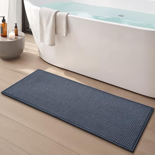 Bathroom Rugs Non Slip Washable, Super Absorbent Thin Bath Mat for Small Quick Dry Low Pile Bathroom Rug, (Navy Blue, 47″x20″) - color: Navy Blue, size: 1'8" x 3'11" (47″x20″)