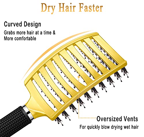 KTKUDY Detangling Brush Boar Bristles Hairbrush Make Hair Shiny & Healthier Curved and Vented Detangler Brush for Women Men Kids Wet and Dry Hair (Yellow) - color: Yellow