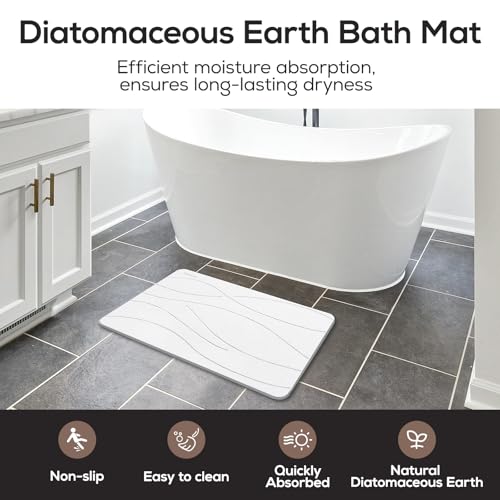 Super Absorbent Stone Bath Mat, Super Non-Slip Diatomaceous Earth Bathroom Rug, Easy Clean for Bathroom, Kitchen and Shower, Home Decor Accessories Rugs, Quick Dry (15.3″x23.6″, White) - color: White, size: 1'3" x 1'11" (Rectangular)