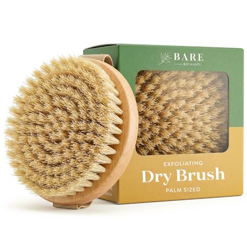 Bare Botanics Dry Brushing Body Brush for Lymphatic Drainage | Medium Firmness Cruelty Free Natural Boar Bristles Improves Circulation and Gently Exfoliates | Ergonomic Elastic Strap - size: Palm Dry Brush