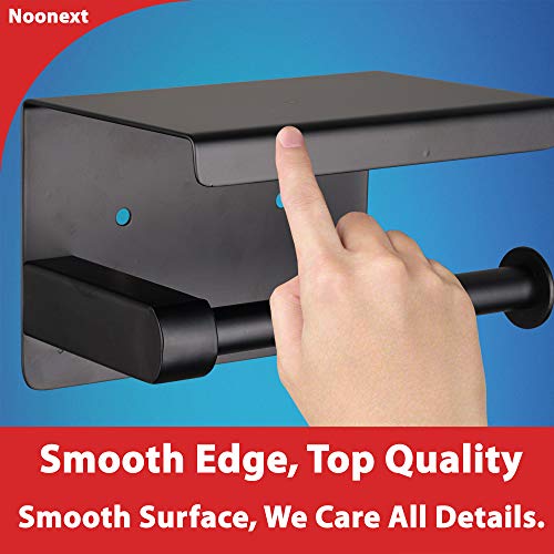 Matte Black Toilet Paper Holder Adhesive, Toilet Paper Roll Holder with Shelf, 3M Adhesive No Drill or Wall-Mounted with Screws for Bathroom & Kitchen - color: Black