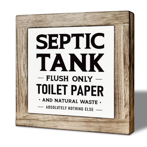 Bathroom Decor Sign, Septic Tank Only Flush Toilet Paper Wood Box Sign Tabletop Decor, Farmhouse Bathroom Signs, Decoration for Toilet Restroom, Funny Restroom Signs 5.9×5.9 inch - color: color23