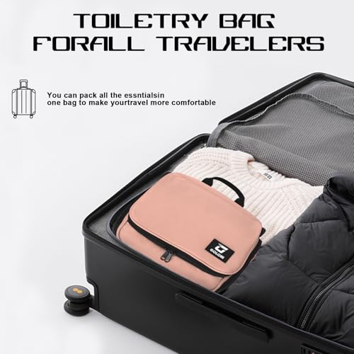 Goloni Hanging Toiletry Bag, 10 Compartments Water-Resistant Makeup Bag with 360° Spinning Metal Hook, Large Travel Cosmetic Organizer for Men & Women, Pink (7.05oz) - color: Pink