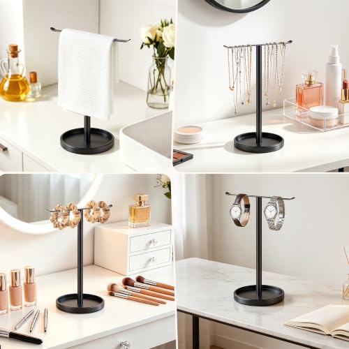 Stainless Steel Hand Towel Holder with Storage Tray for Bathroom Countertop | Weighted Base With Anti-Slip Pads Keeps Towels Stable While The Tray Neatly Stores Jewelry, Watches & Essentials - color: Black-1p（with Tray）