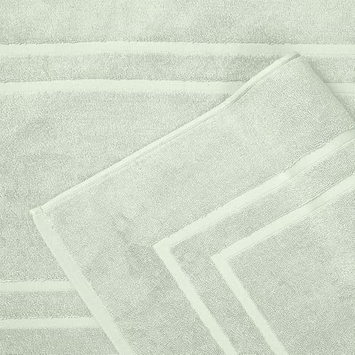 Feather & Stitch 2 Piece Towel Like Bath Mats (30x21 Inch) 100% Cotton Terry Bath Mats, Bathroom Shower Floor Mats [NOT A Bathroom Rug], Soft Absorbent Washable Mats - Frost - color: Frost