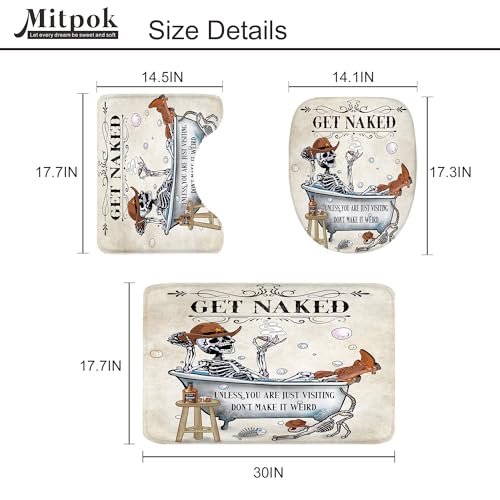 4 PCS Funny Skull Skeleton Shower Curtain Set 72Wx72H Halloween Bathroom Set Western Non-Slip Bath Rug Toilet Lid Cover U Shape Mat Complete Bathtub Accessories with 12 Hooks Bathroom Decor - color: A 02skeleton, size: 72"W x 72"L (Pack of 4)