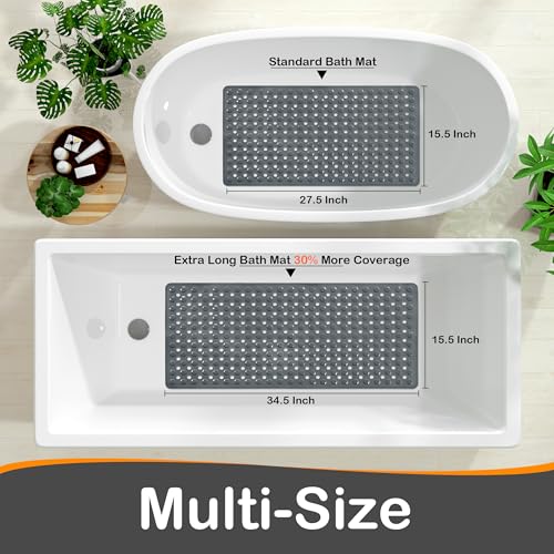 Yimobra Bathtub Mat Non Slip, 27.5"X15.5" Machine Washable Shower Floor Mat, Soft on Feet, Bathmat with Drain Holes and Suction Cups, Bathroom Essentials, Dark Grey - color: Dark Grey, size: 27.5 X 15.5 Inch