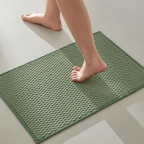 TYUU Bathroom Rugs Non Slip Washable, Super Absorbent Thin Bath Mat Small Quick Dry Low Pile Bathroom Rug, Sage Green 16"x24" - color: Sage Green, size: 1'4" X 2' (Rectangular)