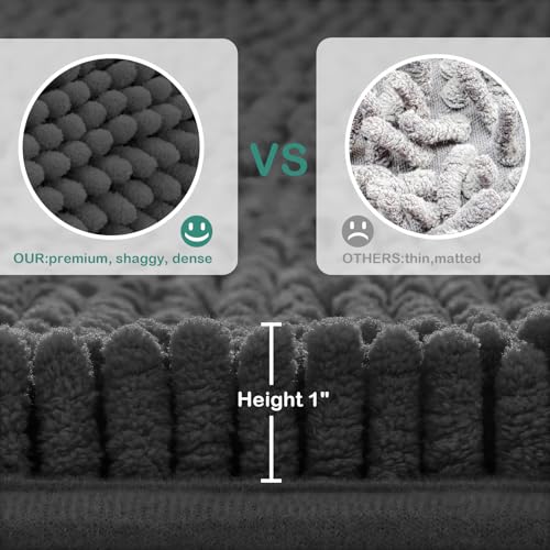 HOMEIDEAS Bathroom Rugs Set 2 Pieces, Ultra Soft Non Slip Absorbent Chenille Toilet Bath Mat Set (Charcoal/Dark Grey) - color: Grey-charcoal, size: 1'8" x 2'8" (U Shape 20"x24"+20"x32")
