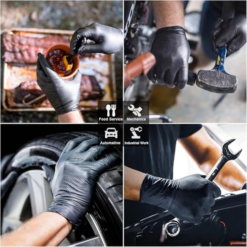 PROMEDIX P Heavy Duty Nitrile Gloves with Diamond Texture 8 Mil Latex Free Powder Free Industrial Disposable Glove - color: Black, size: X-Large