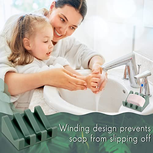 Cunhill 2 Pieces Silicone Soap Dish Self Draining Soap Dish Shower Waterfall Bar Soap Holder Tray with Drain Soap Saver for Kitchen Bathroom Accessories (Light Green,Bright White) - color: Light Green, Bright White