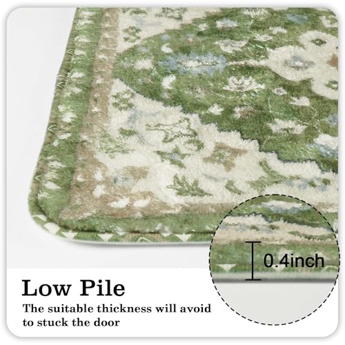 Uphome Vintage Tribal Bath Mat Sage Green Boho Non-Slip Bathroom Rug Oriental Soft Machine Washable Bathroom Mat Cute Aesthetic Floral Bath Mats for Bathroom Decor for Sink Tub Door Mat, 18x25 inch - color: Sage Green, size: 18x25 inch