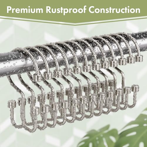 Amazer Nickel Shower Curtain Hooks, 12PCS Minimalist Simple Double Shower Curtain Rings, Rust-Resistant Metal Shower Hooks, Cylinders Shower Rings for Bathroom Shower Rods Curtains - color: Nickel, style: Cylinders - Double Hooks