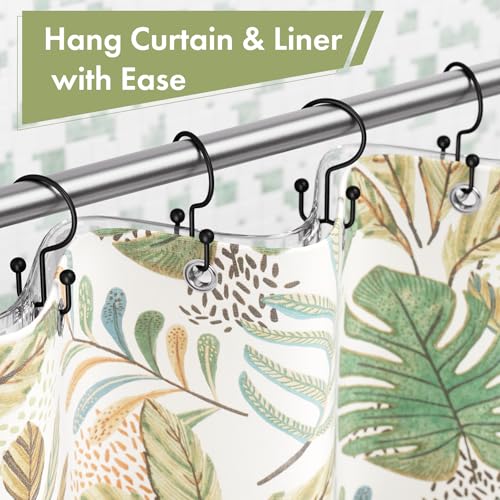 Amazer Black Shower Curtain Hooks, 12PCS Minimalist Simple Double Shower Curtain Rings, Rust-Resistant Metal Shower Hooks Shower Curtain Hangers, Shower Rings for Bathroom Shower Rods Curtains - color: Black, style: Minimalist - Double Hooks