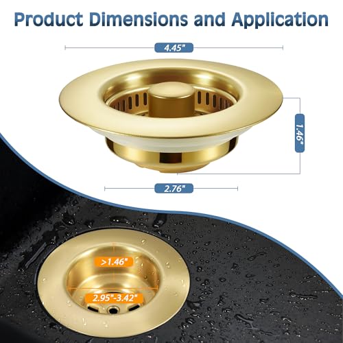 Kitchen Sink Drain Strainer 2 Pack, 304 Stainless Steel Pop Up Sink Stopper, Anti-Clogging Sink Drain Strainer for US Standard Kitchen Drain (Gold) - color: Gold, size: 2 Pack
