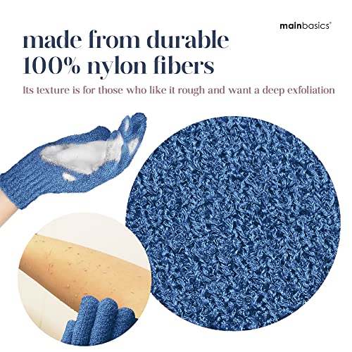 MainBasics Deep Exfoliating Bath Gloves, Blue, 1 Pair | Heavy-Textured Nylon, Shower Scrub, Dead Skin Removal, Machine Washable - color: Pigeon Blue