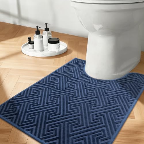 YIHOUSE Navy Blue Bathroom Toilet Rugs 17.5"x24"U, Quick Dry Non Slip Bath Rug, Absorbent Machine Washable Thin Bath Mat for Restroom Floor Tub Laundry Room Home Decor - color: Navy Blue, size: 1'6" x 2' (U-Shape)