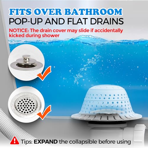 zaa Shower Drain Hair Catcher, 2 Pack Silicone Collapsible Bathtub Drain Cover Dog Hair Catcher & Protector for Pop-Up & Regular Drains of Shower, Bathtub, Tub, Bathroom, Diameter 4.5" - color: Gray