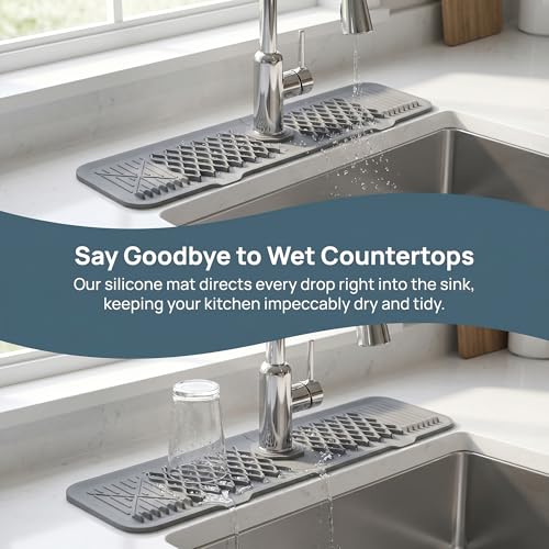 Longer Faucet Mat for Kitchen Sink Splash Guard, Kitchen Sink Mat, Kitchen Sink Splash Guard, Kitchen Sink Area Behind Faucet Mat 24*5.7inch Gray - color: Gray, size: 24" x 5.7"