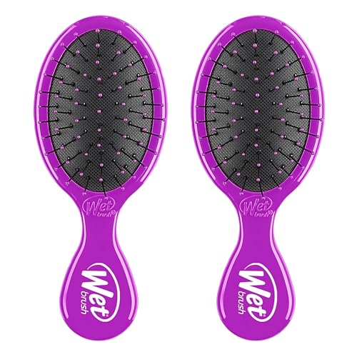 Wet Brush Mini Detangler Hair Brush, Purple, Detangling Travel Hairbrush, Ultra-Soft IntelliFlex Bristles Glide Through Tangles with Ease, Pain-Free, All Hair Types (2 Pack) - color: Purple, size: 2 Count (Pack of 1)