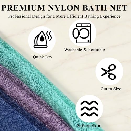 3 PCS African Exfoliating Net African Net Sponge,Exfoliating Body Scrubber Back Scrubber for Shower,Exfoliating Washcloth African Net Bath Sponge Exfoliating Net for Men Women Daily Shower Bathing - style: 3PCS Blue+Green+Purple