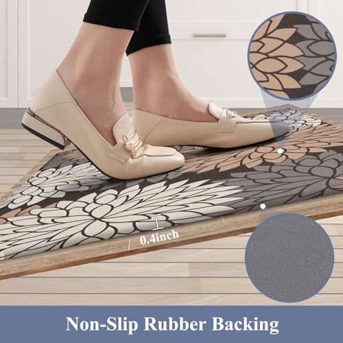 HEBE Anti Fatigue Kitchen Rugs Sets of 2, Non Slip Kitchen Mats for Floor, Waterproof Cushioned Comfort Standing Carpet for Kitchen Sink, Home Office, Laundry Room - color: Dark Brown, size: 17.3"x48"+17.3"x28"-0.4"Th
