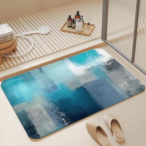Abstract Blue Grey Bathroom Rugs, Non Slip Quick Dry Rustic Bath Mats for Bathroom, Super Absorbent Diatomaceous Bathmat for Home Kitchen Thin Floor Doormat 17 X 29.5 Inch - color: Abstract Blue Grey