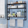 PPN Extra Large Towel Rack Bathroom Storage Shelves Over The Toilet with Towel Bar 100% Bamboo Adjustable Height Floating Shelf Wall Shower Shelf for Small Space Bathroom Kitchen Multi Usage - color: Black Extra Large