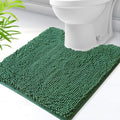 U-Shaped Toilet Rug, Chenille Contour Bathroom Mat, Non-Slip PVC Backing, Machine Washable, 24x20, Dark Green - color: Dark Green, size: 1'8" x 2' (20"x 24"U)